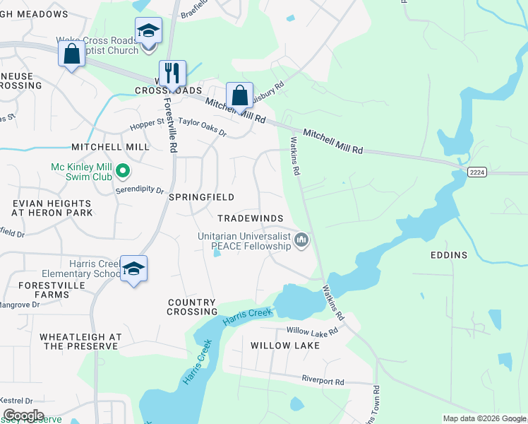 map of restaurants, bars, coffee shops, grocery stores, and more near 3524 Castlegate Drive in Raleigh