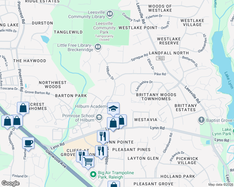 map of restaurants, bars, coffee shops, grocery stores, and more near 4213 Vienna Crest Drive in Raleigh