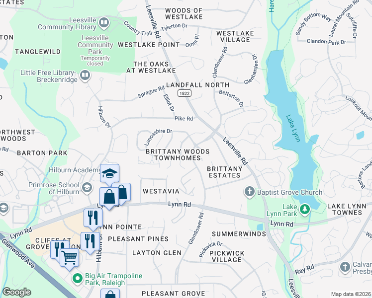 map of restaurants, bars, coffee shops, grocery stores, and more near 4508 Rutland Court in Raleigh