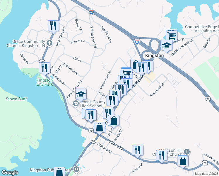 map of restaurants, bars, coffee shops, grocery stores, and more near 515 Highland Street in Kingston
