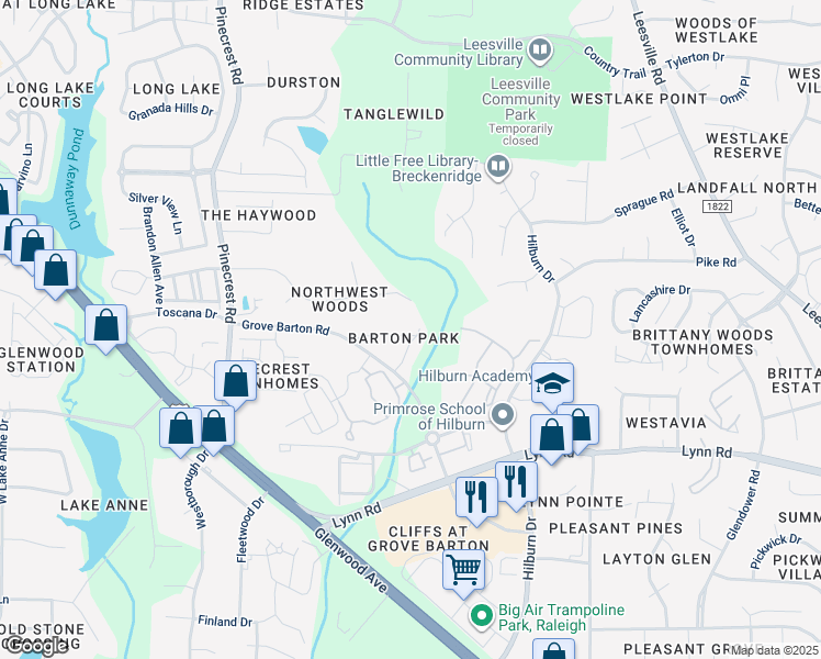 map of restaurants, bars, coffee shops, grocery stores, and more near 4004 Barton Park Place in Raleigh
