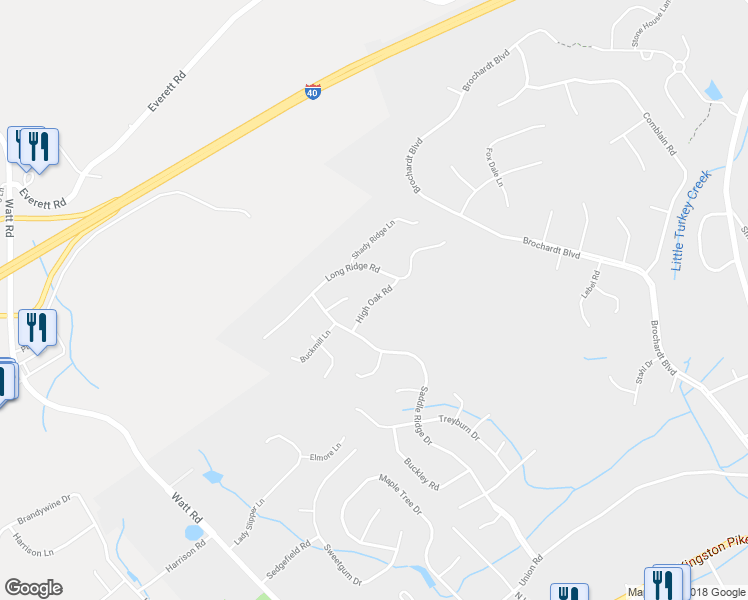 map of restaurants, bars, coffee shops, grocery stores, and more near 12820 High Oak Road in Knoxville