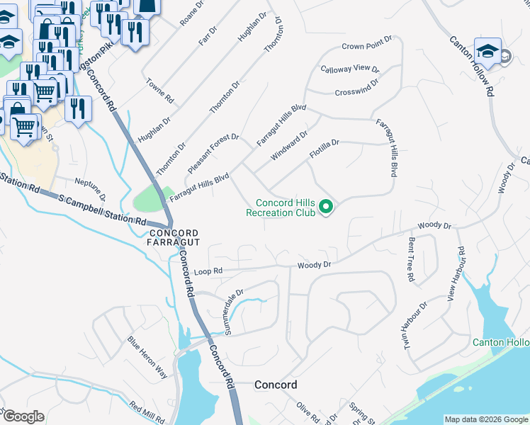 map of restaurants, bars, coffee shops, grocery stores, and more near 424 Ferret Road in Knoxville
