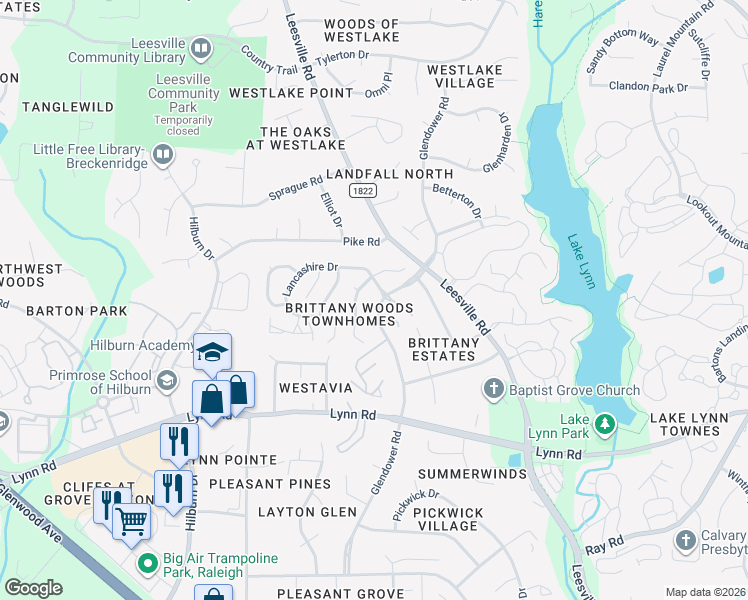map of restaurants, bars, coffee shops, grocery stores, and more near 4508 Rutland Court in Raleigh