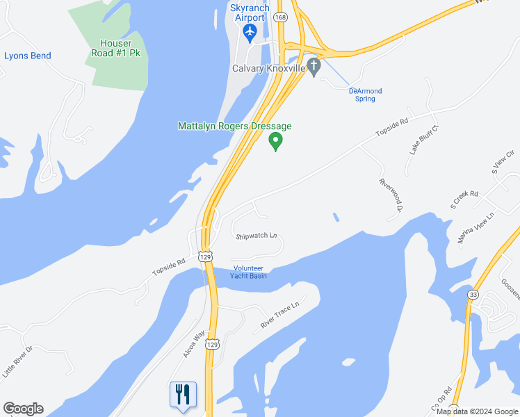 map of restaurants, bars, coffee shops, grocery stores, and more near 3806 Admirality Lane in Knoxville