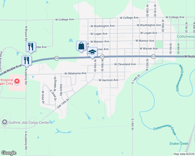 map of restaurants, bars, coffee shops, grocery stores, and more near 1918 West Harrison Avenue in Guthrie