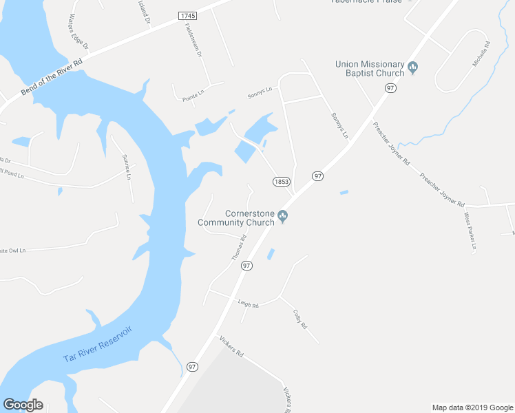 map of restaurants, bars, coffee shops, grocery stores, and more near 9195 Thomas Road in Rocky Mount