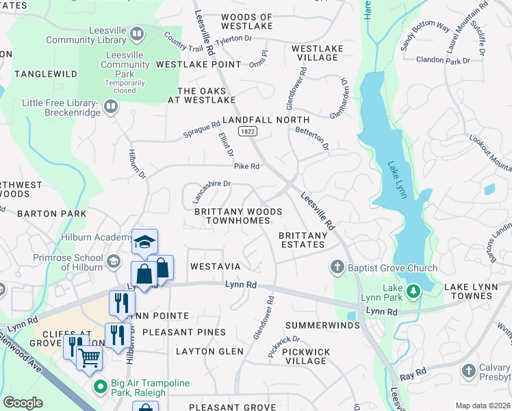 map of restaurants, bars, coffee shops, grocery stores, and more near 4508 Rutland Court in Raleigh