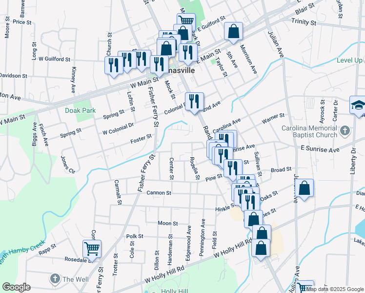 map of restaurants, bars, coffee shops, grocery stores, and more near 100 Rodelia Street in Thomasville