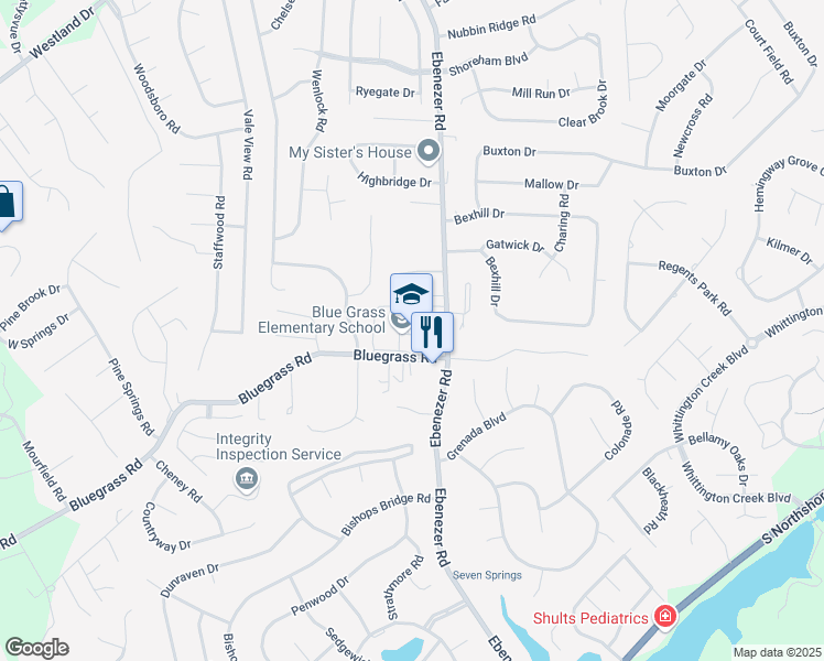map of restaurants, bars, coffee shops, grocery stores, and more near 8901 Bluegrass Road in Knoxville
