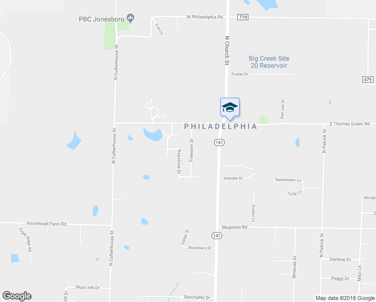 map of restaurants, bars, coffee shops, grocery stores, and more near 2721 Freedom Drive in Jonesboro
