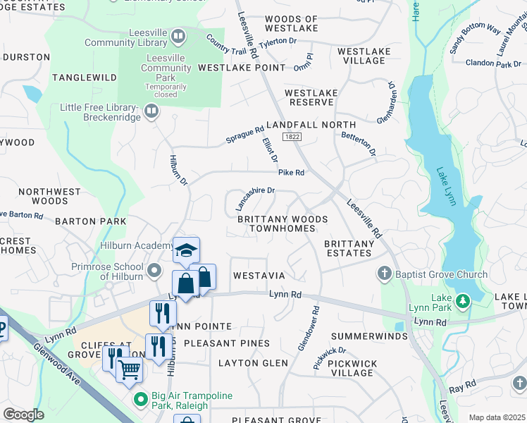 map of restaurants, bars, coffee shops, grocery stores, and more near 7109 Tullamore Drive in Raleigh