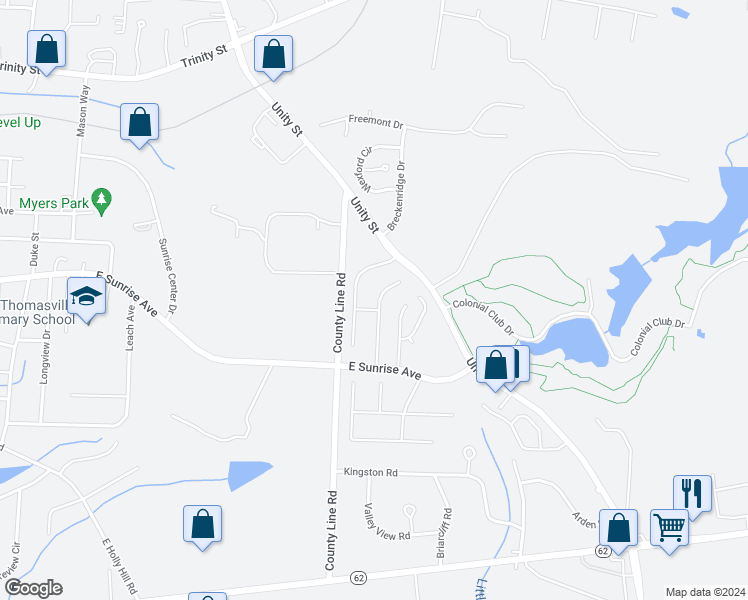 map of restaurants, bars, coffee shops, grocery stores, and more near 203 Florida Drive in Thomasville