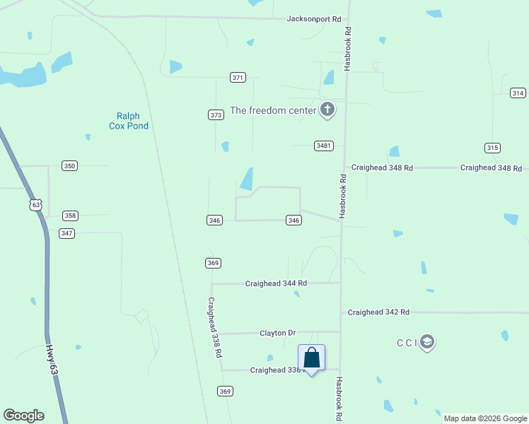 map of restaurants, bars, coffee shops, grocery stores, and more near 250 County Road 346 in Jonesboro