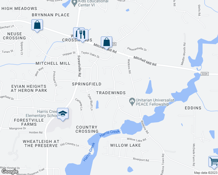 map of restaurants, bars, coffee shops, grocery stores, and more near 4113 Lodge Allen Court in Raleigh