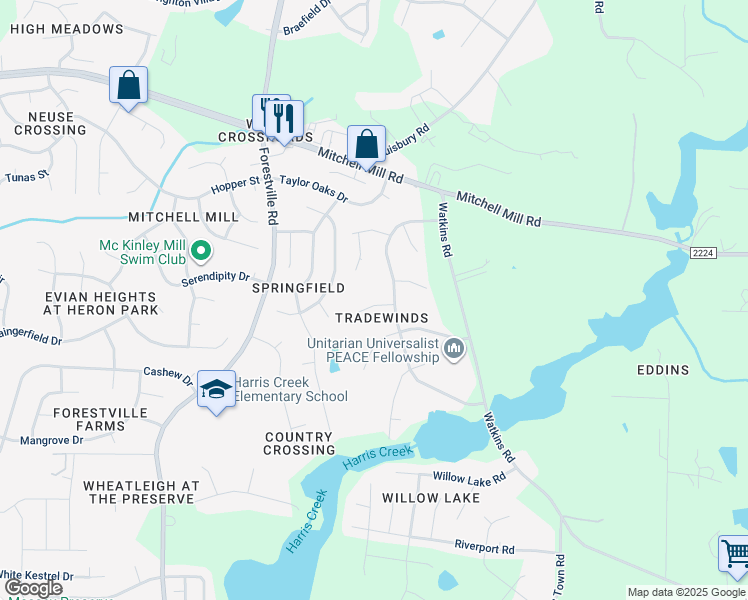 map of restaurants, bars, coffee shops, grocery stores, and more near 4113 Lodge Allen Court in Raleigh