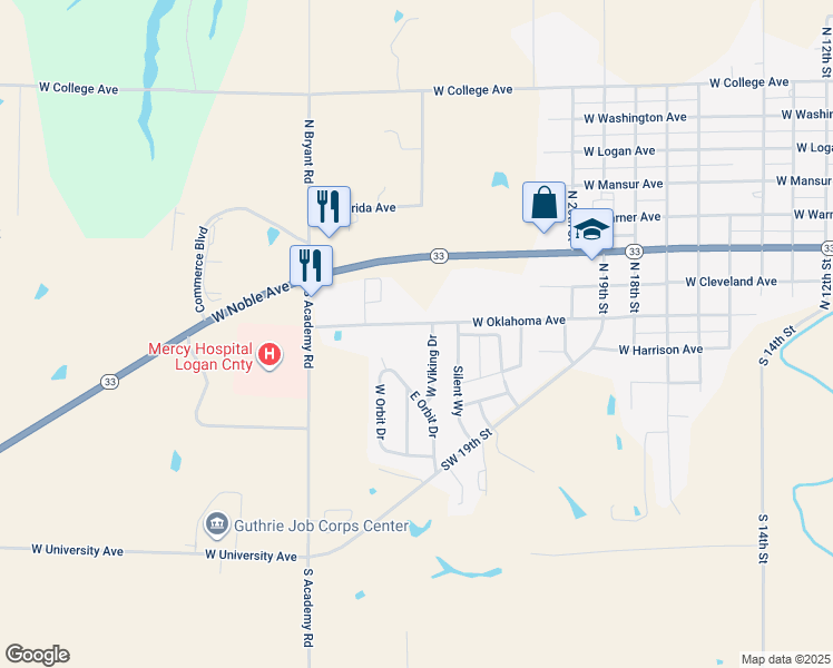 map of restaurants, bars, coffee shops, grocery stores, and more near 2513 West Oklahoma Avenue in Guthrie