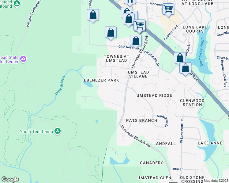 map of restaurants, bars, coffee shops, grocery stores, and more near 7921 Ebenezer Church Road in Raleigh