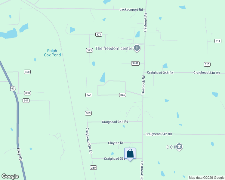 map of restaurants, bars, coffee shops, grocery stores, and more near 250 County Road 346 in Jonesboro