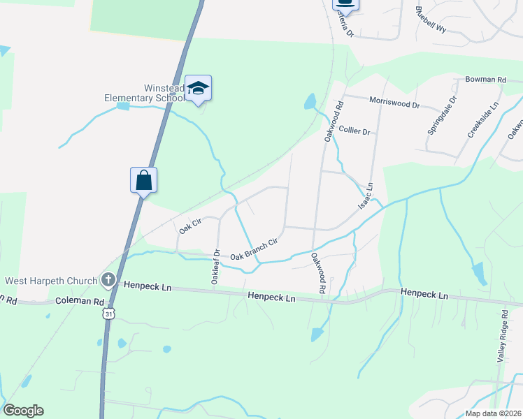 map of restaurants, bars, coffee shops, grocery stores, and more near 2206 Oakleaf Court in Franklin