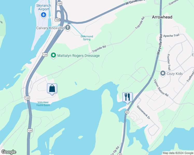 map of restaurants, bars, coffee shops, grocery stores, and more near 6952 Riverwood Drive in Knoxville