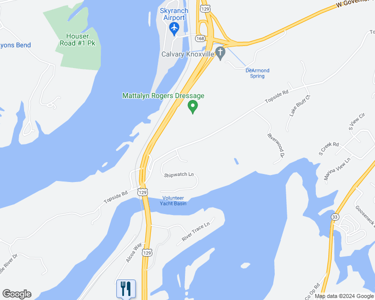 map of restaurants, bars, coffee shops, grocery stores, and more near 3806 Admirality Lane in Knoxville