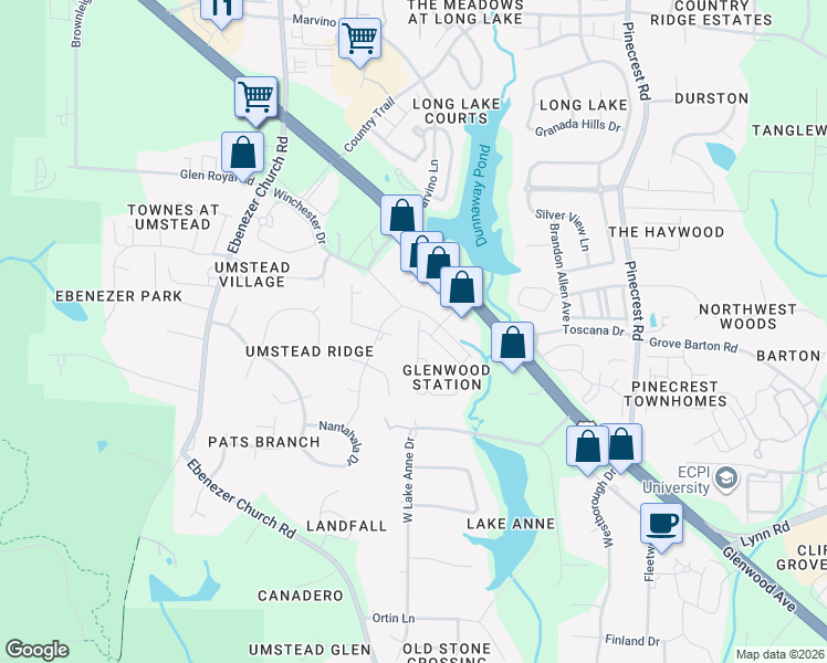 map of restaurants, bars, coffee shops, grocery stores, and more near 7901 Pony Pasture Court in Raleigh