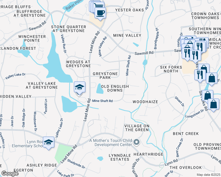 map of restaurants, bars, coffee shops, grocery stores, and more near 7313 Chicora Court in Raleigh