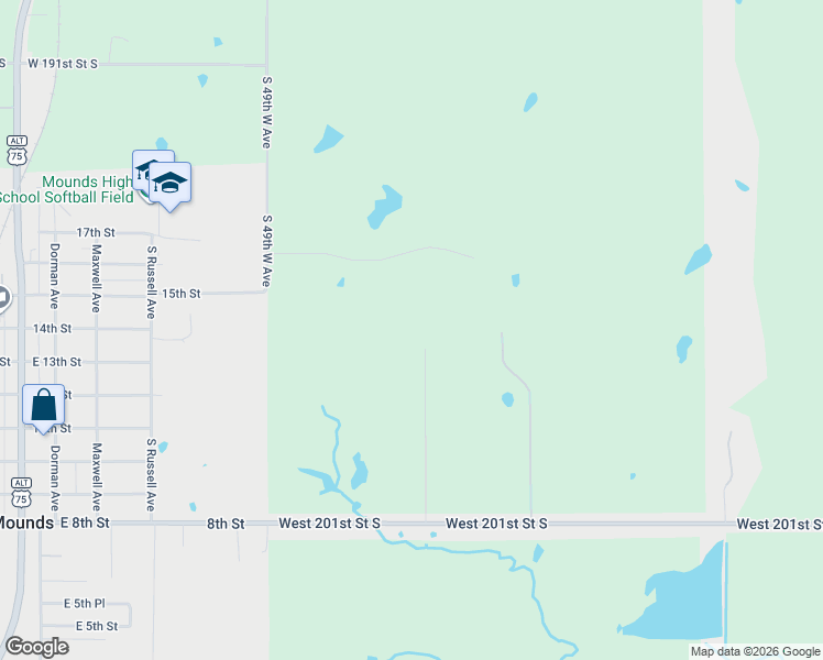 map of restaurants, bars, coffee shops, grocery stores, and more near 19704 South 43rd West Place in Mounds
