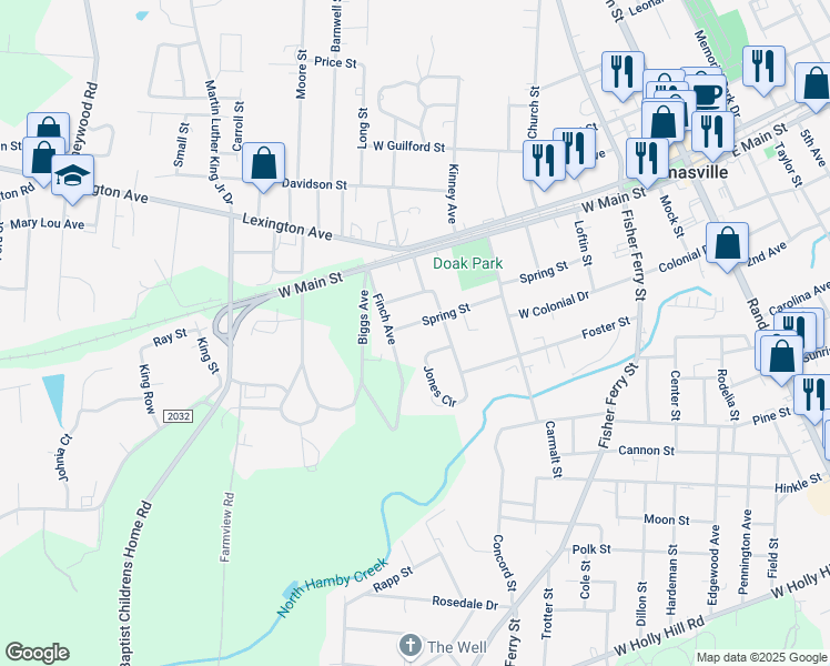 map of restaurants, bars, coffee shops, grocery stores, and more near 201 Finch Avenue in Thomasville