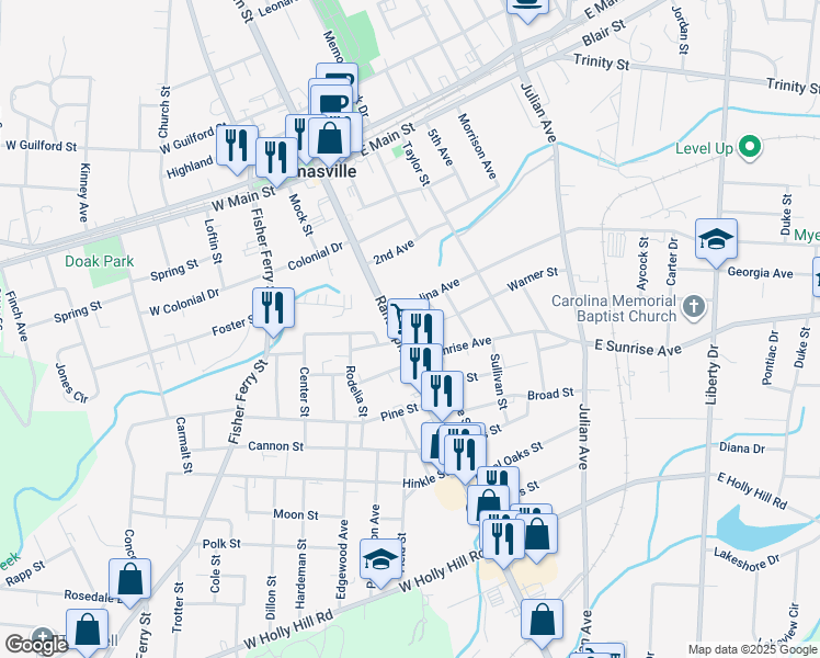 map of restaurants, bars, coffee shops, grocery stores, and more near 307 Randolph Street in Thomasville