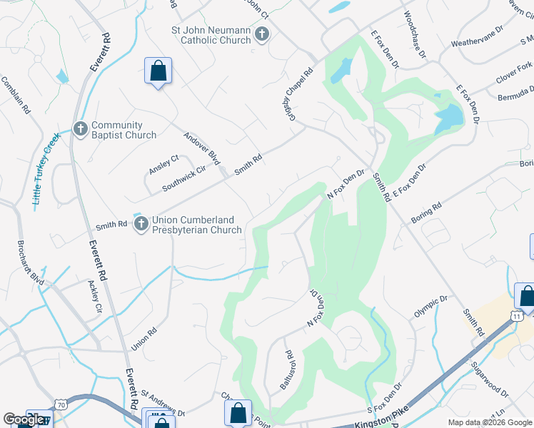 map of restaurants, bars, coffee shops, grocery stores, and more near 521 Augusta National Way in Knoxville