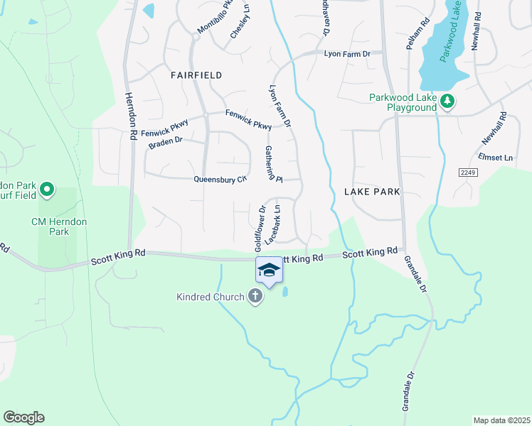 map of restaurants, bars, coffee shops, grocery stores, and more near 615 Goldflower Drive in Durham