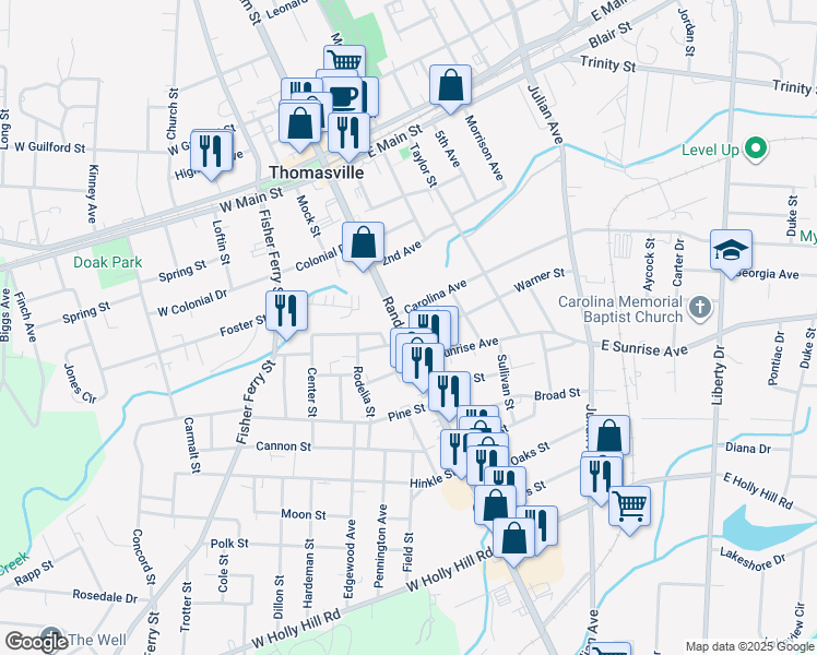 map of restaurants, bars, coffee shops, grocery stores, and more near 307 Randolph Street in Thomasville