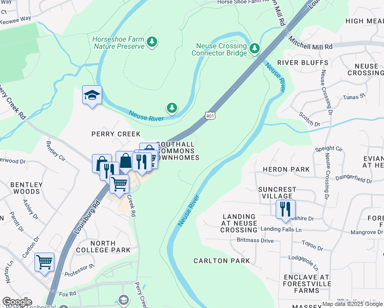map of restaurants, bars, coffee shops, grocery stores, and more near 7834 Averette Field Drive in Raleigh