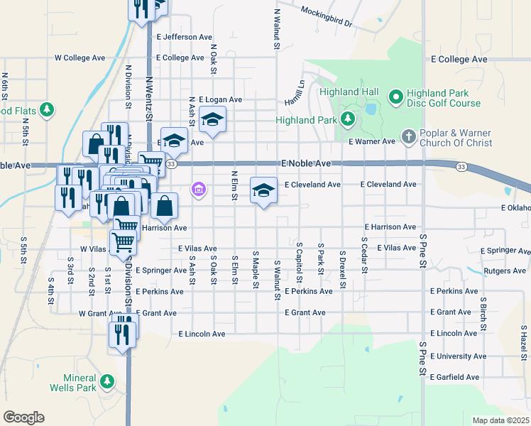 map of restaurants, bars, coffee shops, grocery stores, and more near 705 East Oklahoma Avenue in Guthrie