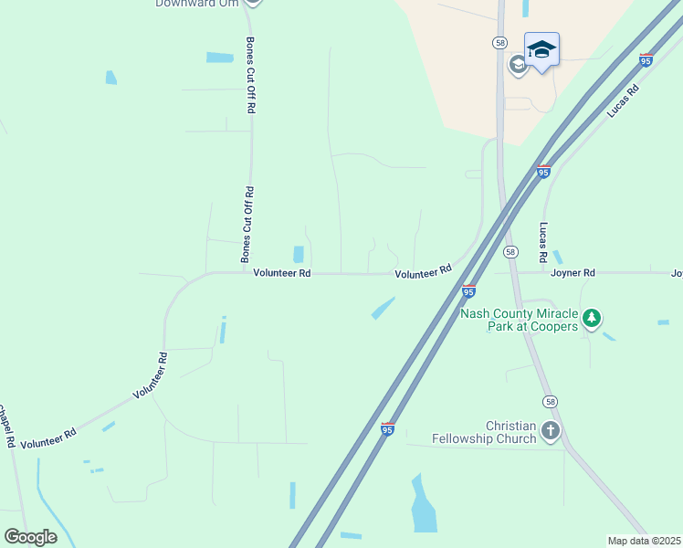 map of restaurants, bars, coffee shops, grocery stores, and more near Volunteer Road in Elm City