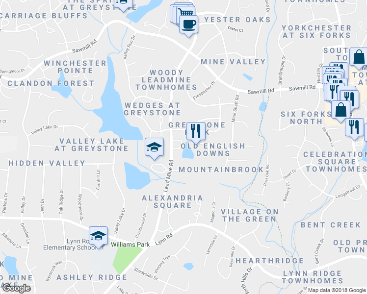 map of restaurants, bars, coffee shops, grocery stores, and more near 7232 Doverton Court in Raleigh