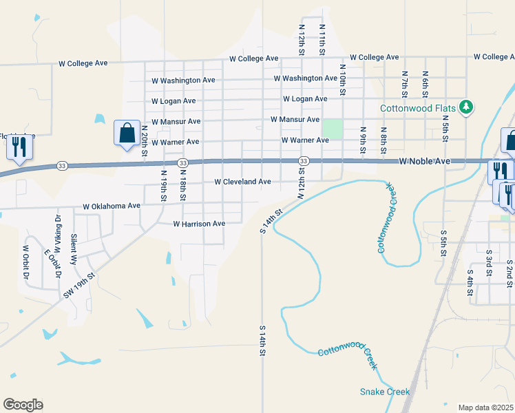 map of restaurants, bars, coffee shops, grocery stores, and more near 1509 West Oklahoma Avenue in Guthrie