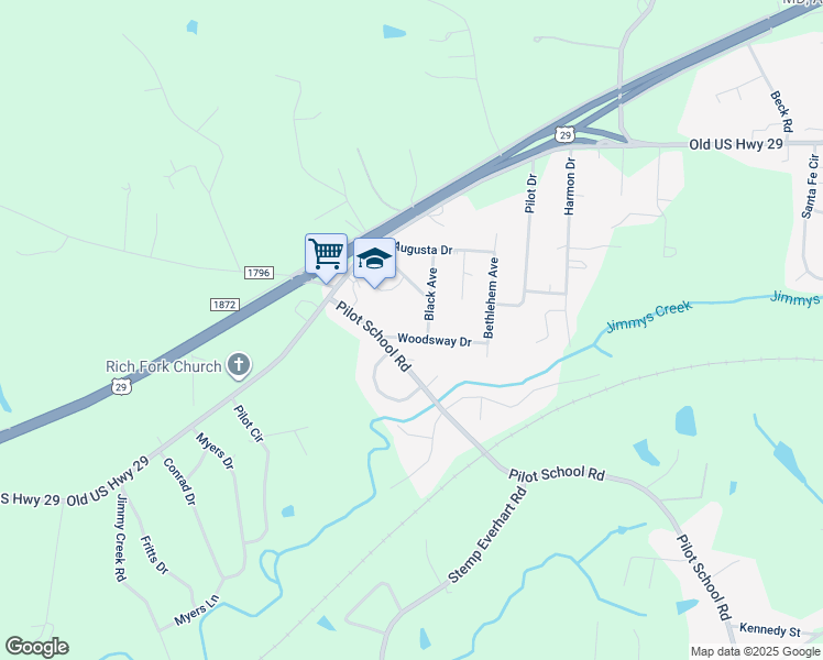 map of restaurants, bars, coffee shops, grocery stores, and more near 1822 Woodsway Drive in Thomasville
