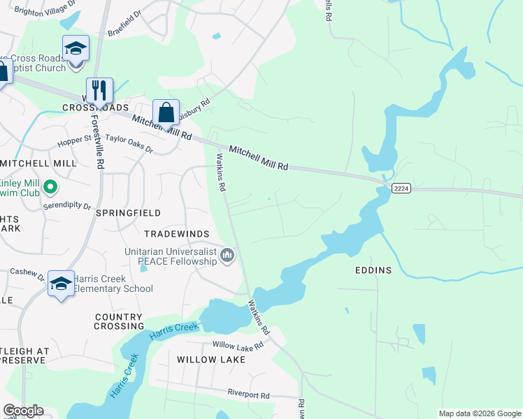 map of restaurants, bars, coffee shops, grocery stores, and more near 4312 Mitchell Mill Road in Wake Forest