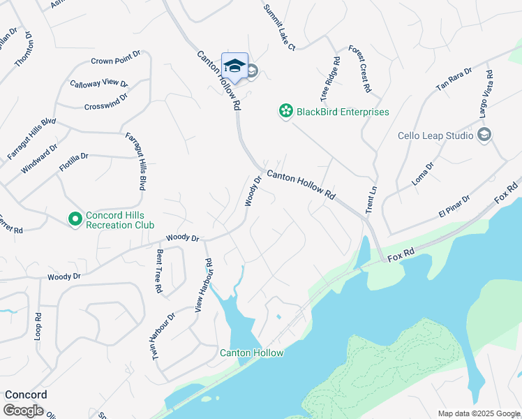 map of restaurants, bars, coffee shops, grocery stores, and more near 805 Concord Crossing Lane in Knoxville