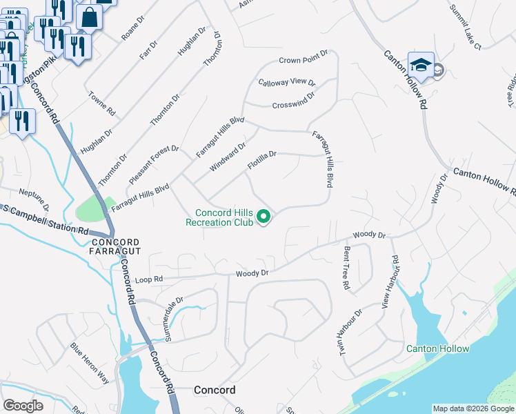 map of restaurants, bars, coffee shops, grocery stores, and more near 409 Cutlass Road in Knoxville