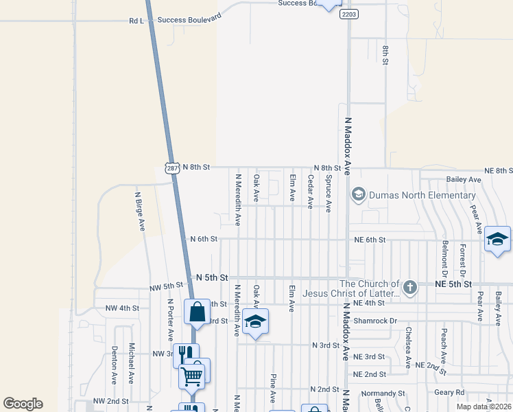map of restaurants, bars, coffee shops, grocery stores, and more near 702 Oak Avenue in Dumas