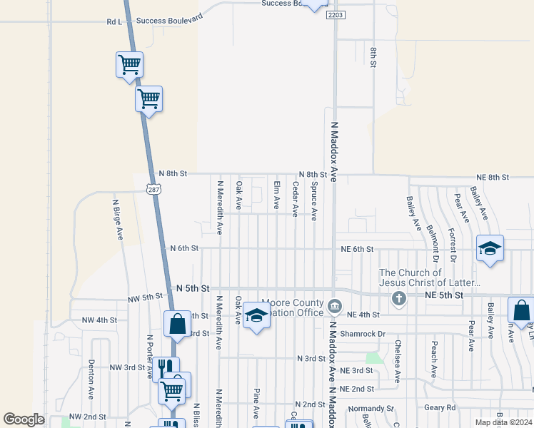 map of restaurants, bars, coffee shops, grocery stores, and more near North 7th Street in Dumas