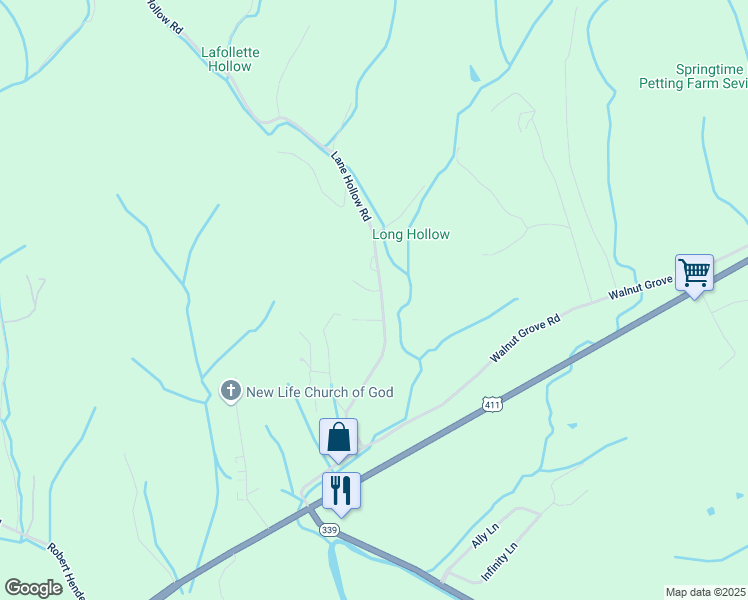 map of restaurants, bars, coffee shops, grocery stores, and more near 290 Lane Hollow Road in Sevierville