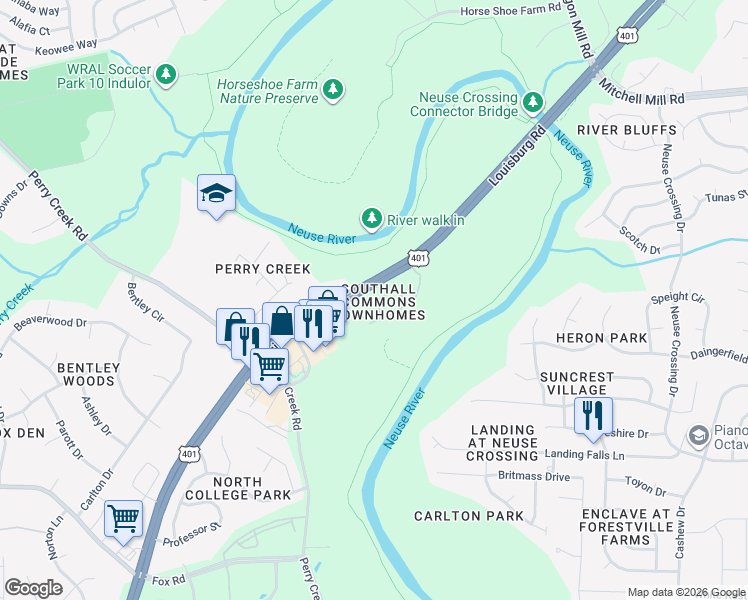 map of restaurants, bars, coffee shops, grocery stores, and more near 7927 Averette Hill Drive in Raleigh
