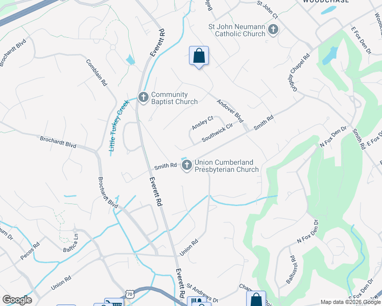 map of restaurants, bars, coffee shops, grocery stores, and more near 12143 Southwick Circle in Knoxville