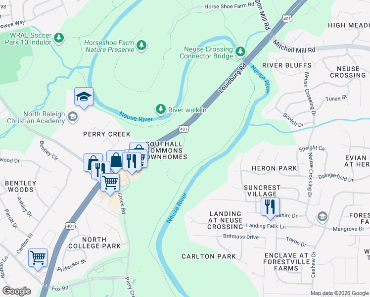 map of restaurants, bars, coffee shops, grocery stores, and more near 7904 Averette Field Drive in Raleigh