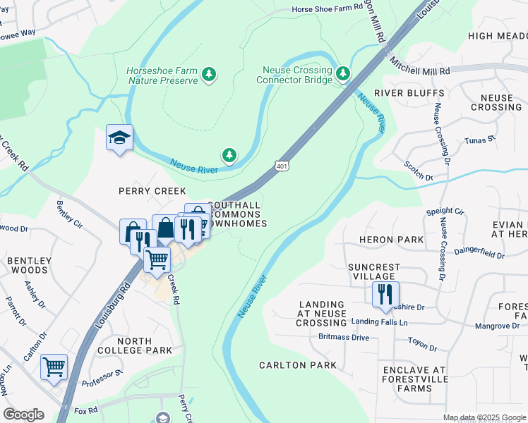 map of restaurants, bars, coffee shops, grocery stores, and more near 7904 Averette Field Drive in Raleigh